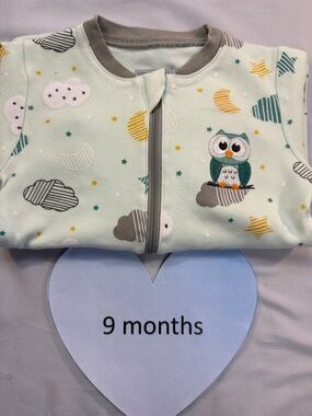 Tuffy Mint Green Baby Onesie with embroidered owl
